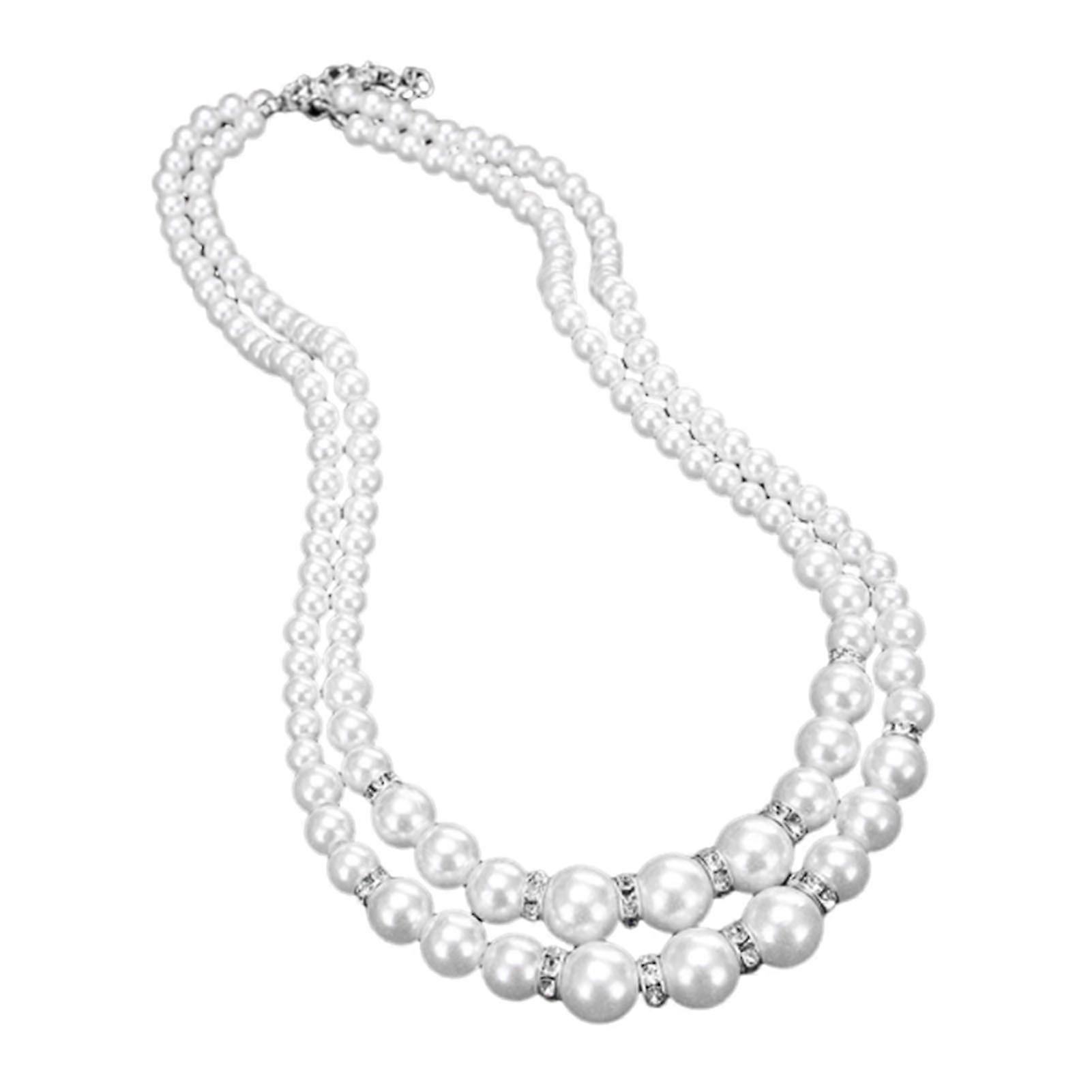 Colar de pérolas de duas voltas - para festas - com strass
