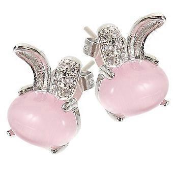 Bunny Ear Studs For Women, White Copper Plated, Daily Wear & Easter Party, 1 Pair