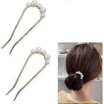 2 stuks Epingle Cheveux Pour Femme, Forme De U pingle, pingle Chignon, pingle Cheveux En Mtal, Avec Des Perles, Rutilisable, Pour Cheveux Longs Et Cou