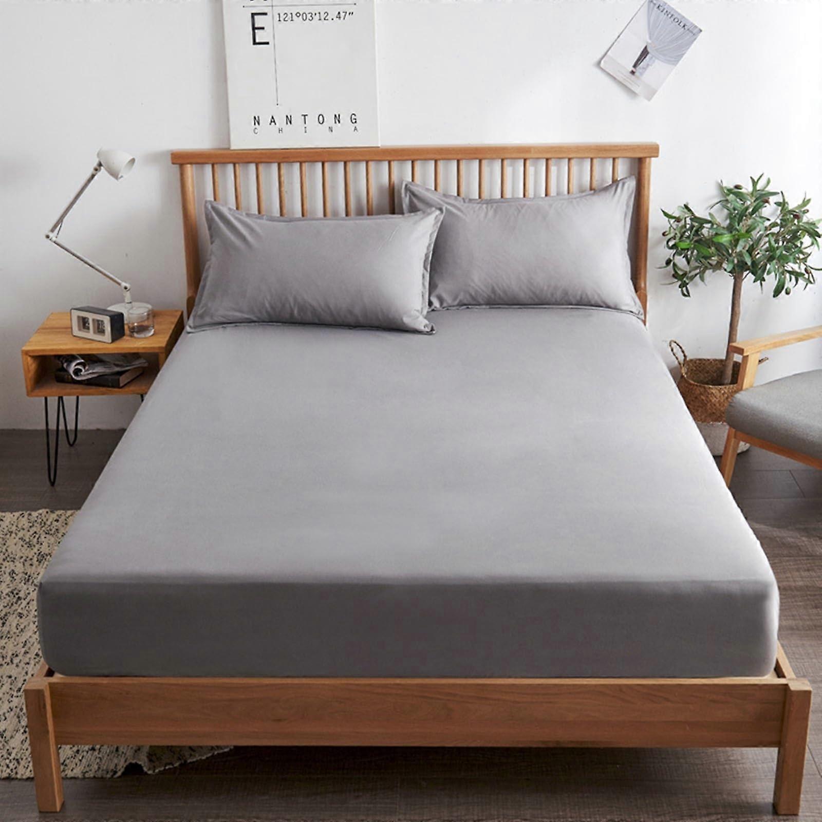 Full Size Fitted Sheet 59x75 Cotton Solid Color Bedding with Precise Full Fit Deep Pocket Light Grey