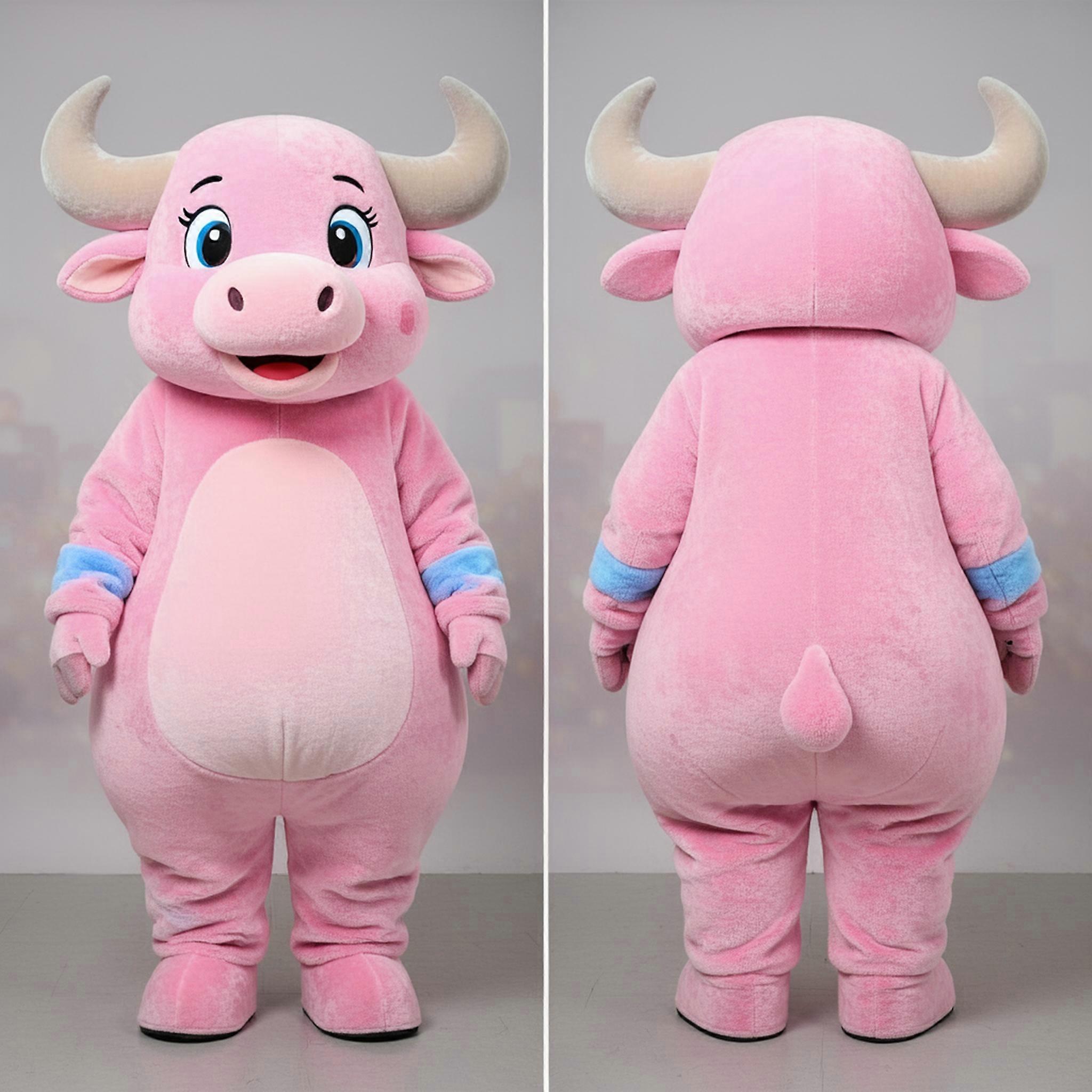 MASTICOT Pink Fluffy Buffalo Mascot