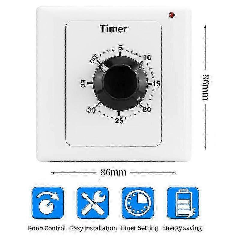 Timer Switch, AC 220V 15A Intelligent Mechanical Countdown Timer Socket Time Switch 86 Panel Timer Control Knob (30 Min)