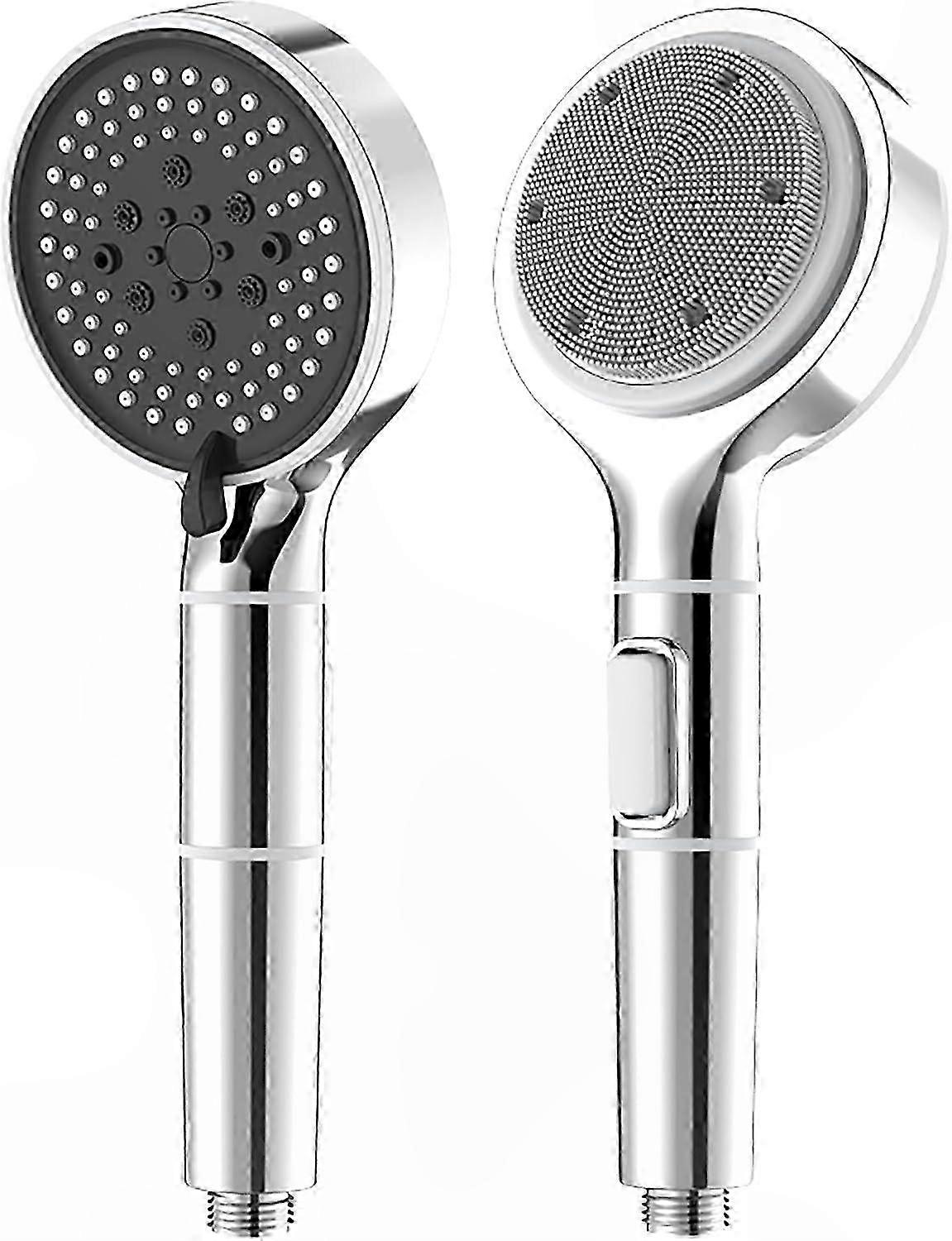 Shower Head, 5-Function High Pressure, One-Touch Stop Button, Water Saving, Silver ABS Finish