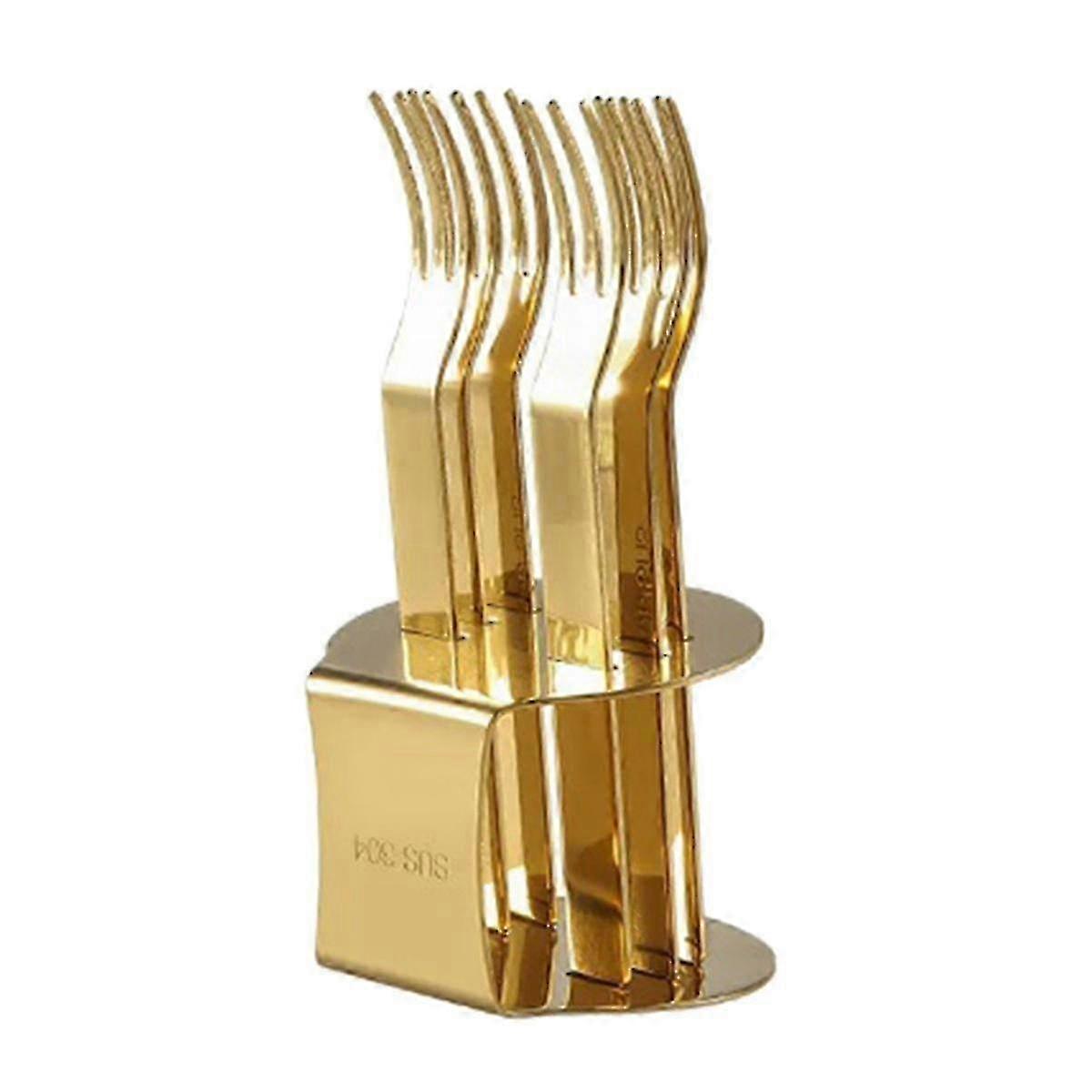 Mirror-Polished Dessert Fork Set with Stand