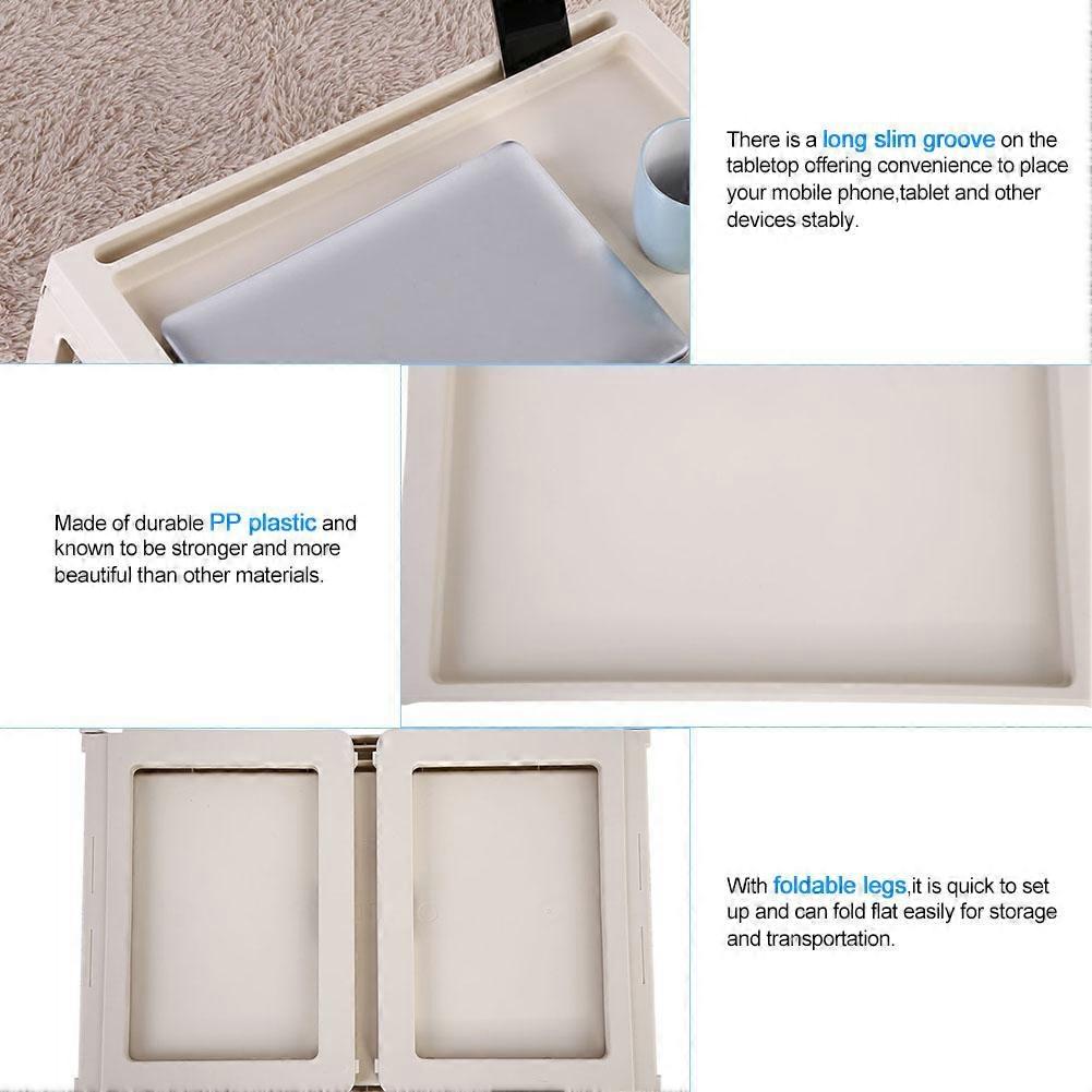 Foldable Desk Breakfast Bed Table Computer Laptop Holder Portable Serving Tray Beige