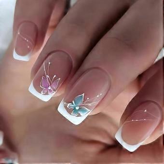 18cm French Tip Press On Nails Butterfly
