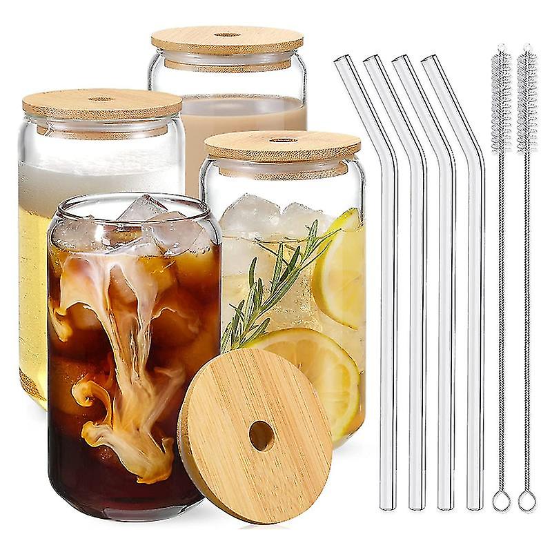 Lot De 6 Verres à Boire 500 Ml – Avec Couvercle En Bambou Et Paille En Verre, Réutilisables - 8