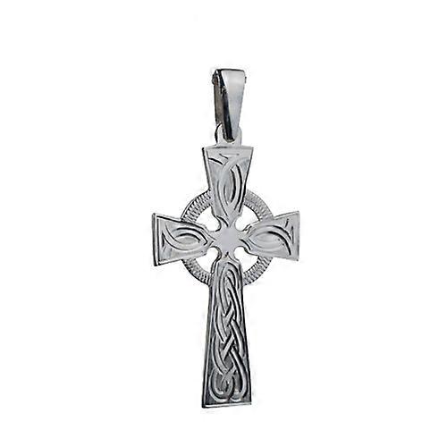 Silver 44x26mm hand engraved knot pattern Celtic Cross with bail