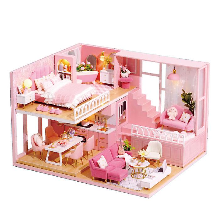 Diy Dollhouse Miniature With Furniture Pink Girl Gift Fruugo NO