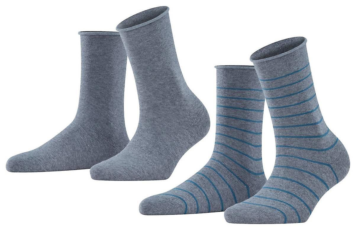 Falke Happy Stripe 2 Pack Socks - Light Grey Mel