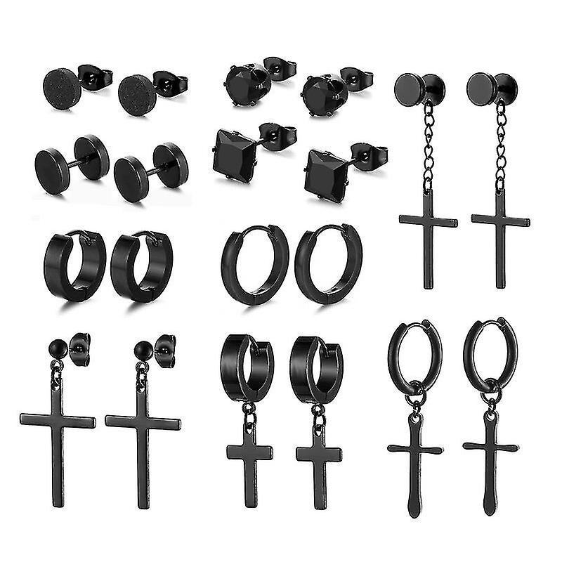 10ペアパンクブラック複数スタイルステンレススチールスタッドイヤリングセット女性ゴシックストリートポップヒップホップ耳のジュエリーギフト