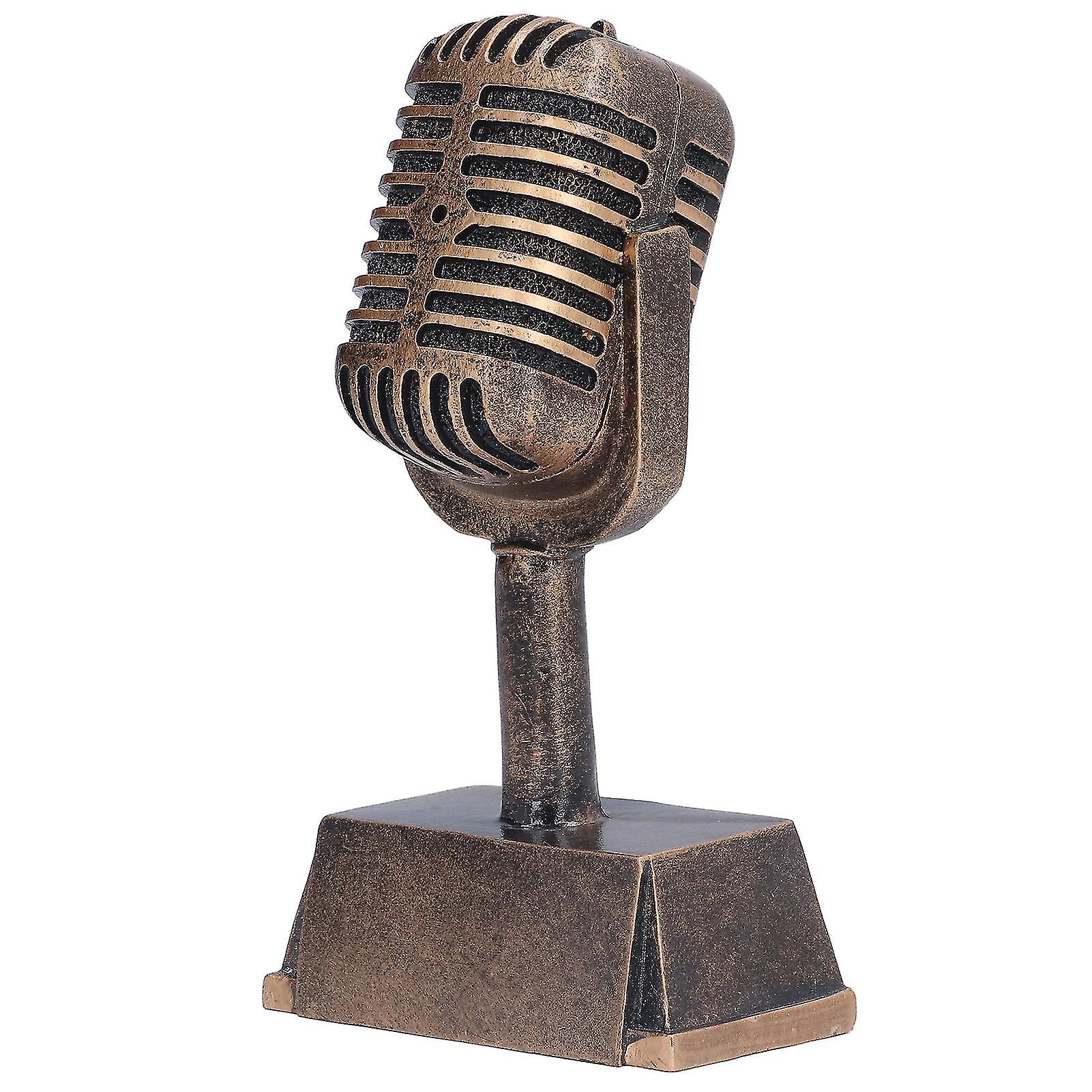 Music Award Trophy - Synthetic Resin Decorative Microphone Ornament for Home Singing Competitions, Tabletop Display