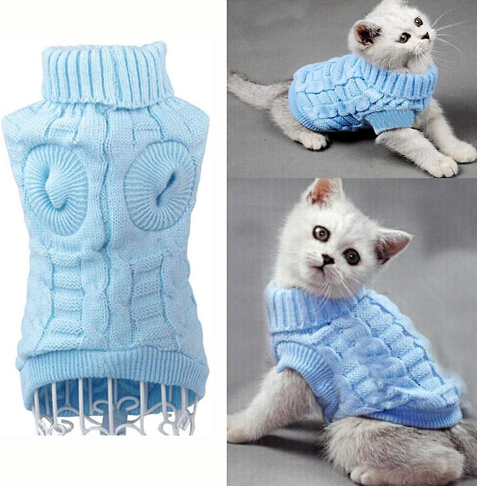 Cable Knit Turtleneck Sweater for Small Dogs and Cats (Blue, Medium)