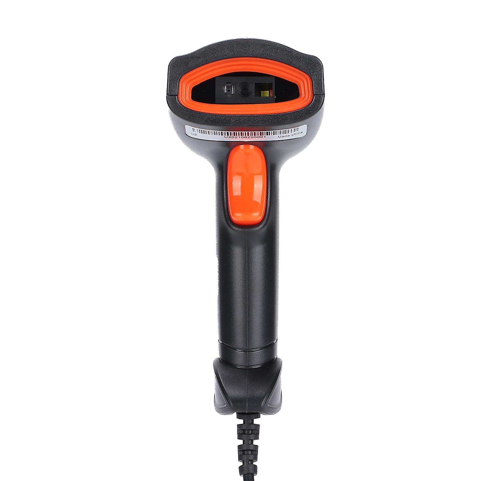Barcode Scanner Handheld 360° Reading Dustproof Waterproof Wireless QR Code USB Reader(Black Orange )