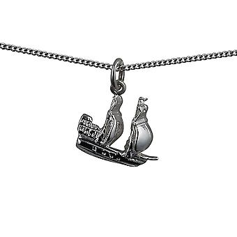 Silver 15x19mm man of war frigate Pendant with a curb Chain...