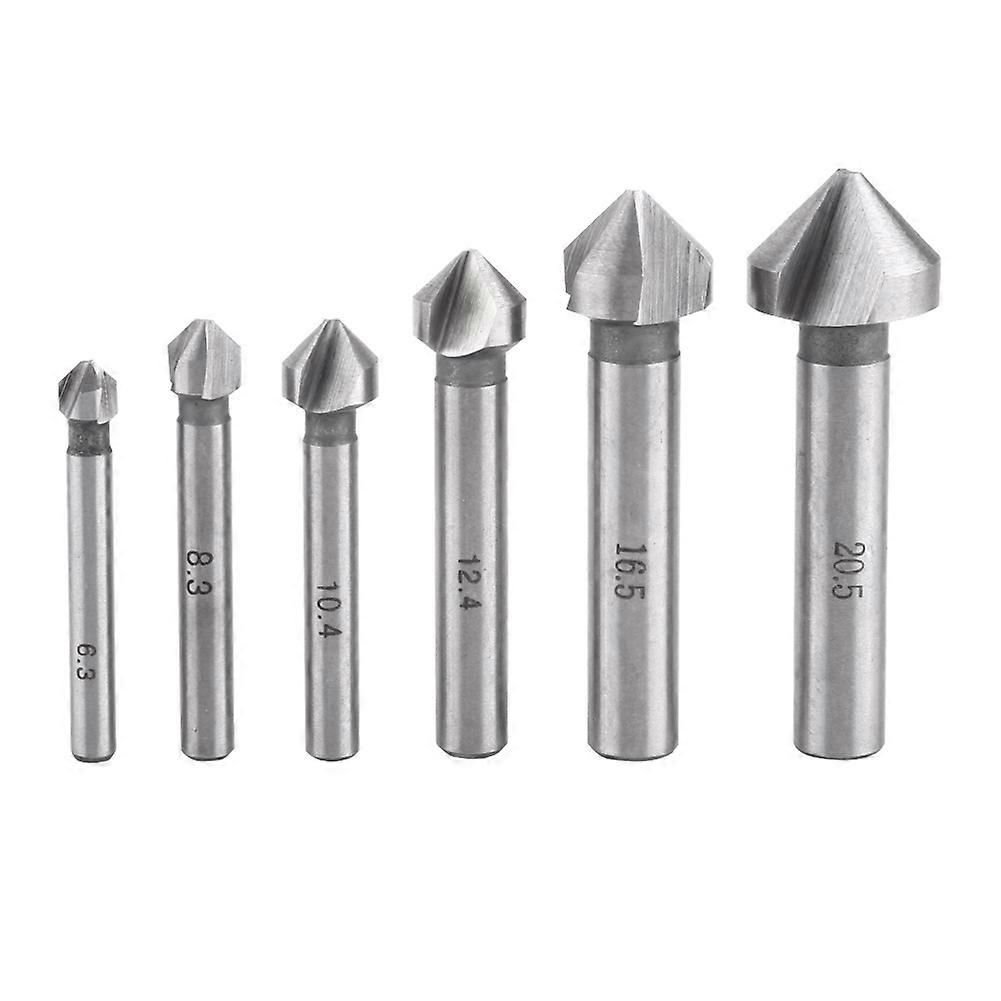 6pcs HSS 3-Flute Countersink Bits Set 6.3-20.5mm Round Shank