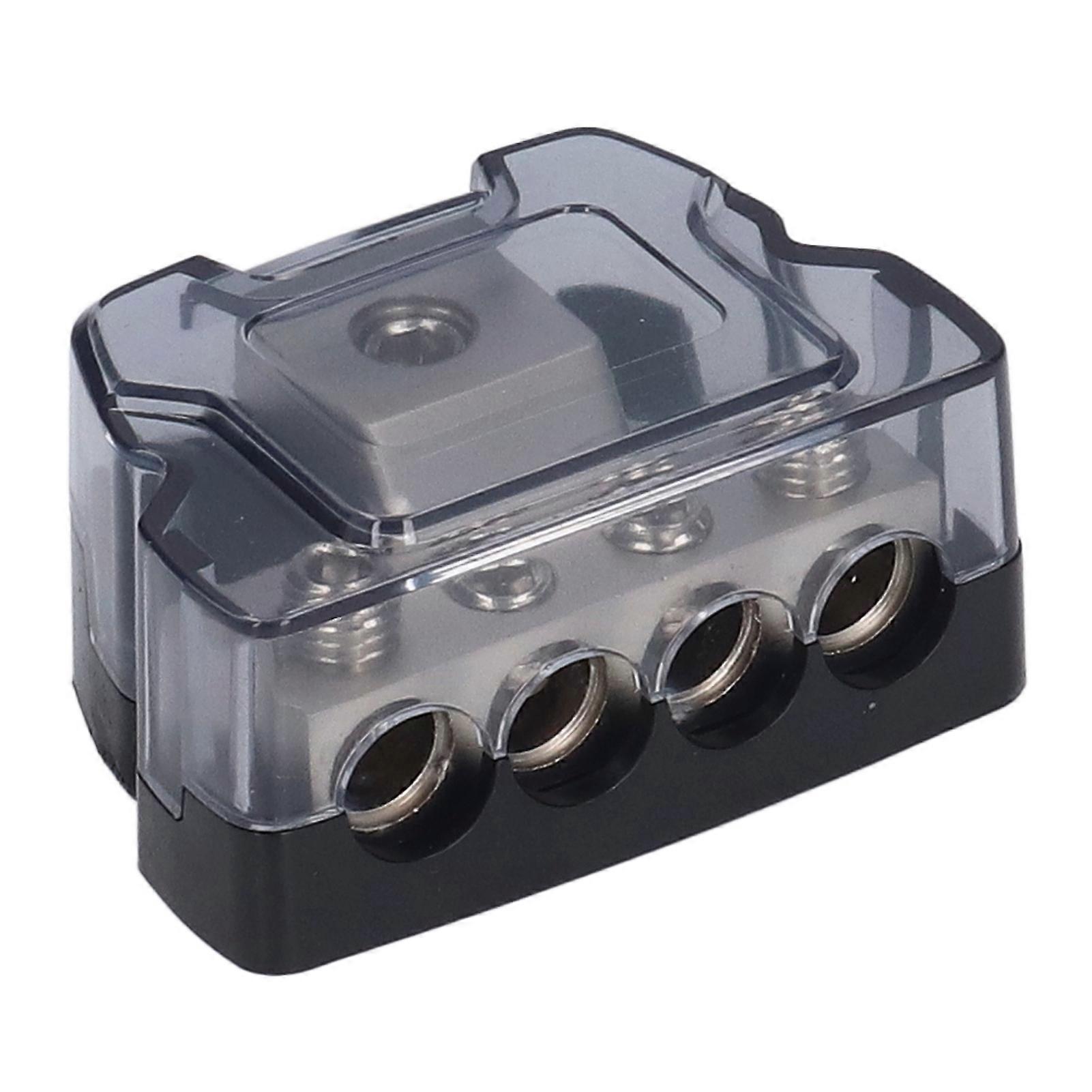 Automotive Audio Amplifier Ground Distribution Block 1-In 4-Out Transparent Cover Compact Design Durable ABS Material Easy Installatio