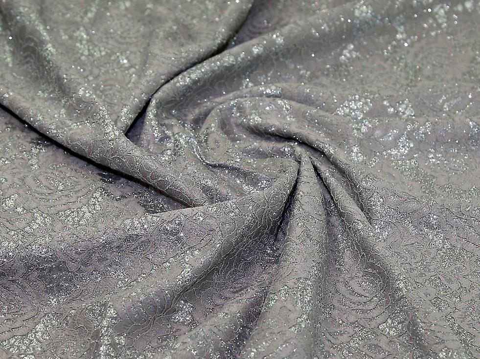 Minerva Glitter Satin Lace Fabric Silver - per metre