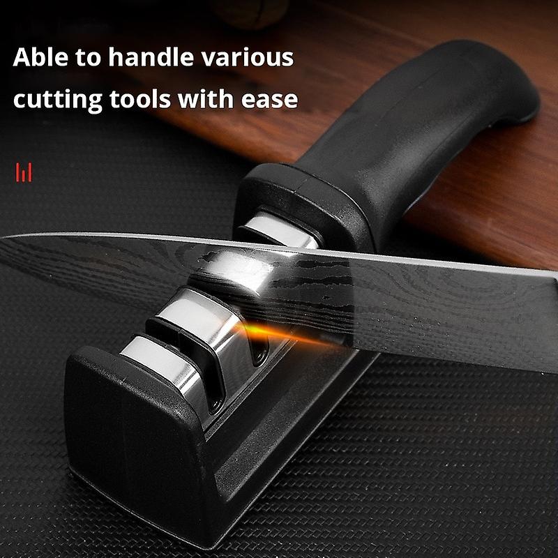 1Pc Black Kitchen Three Segment Knife Sharpener Household Multi Functional Hand Held Three Purpose S