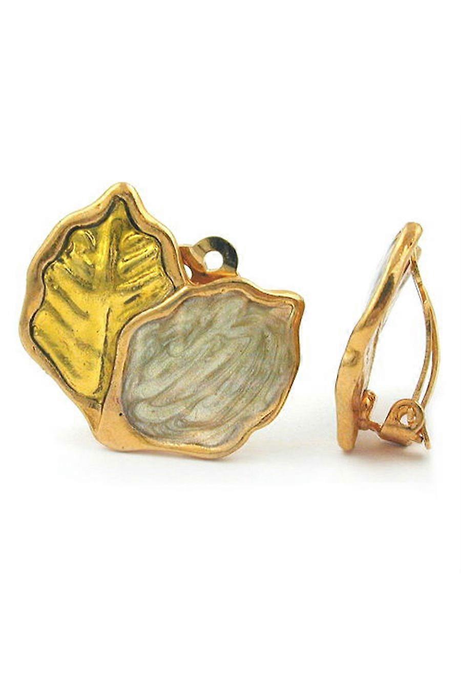 Clip-on Earring Beige Olive Leafs Enamelled - Gl00804