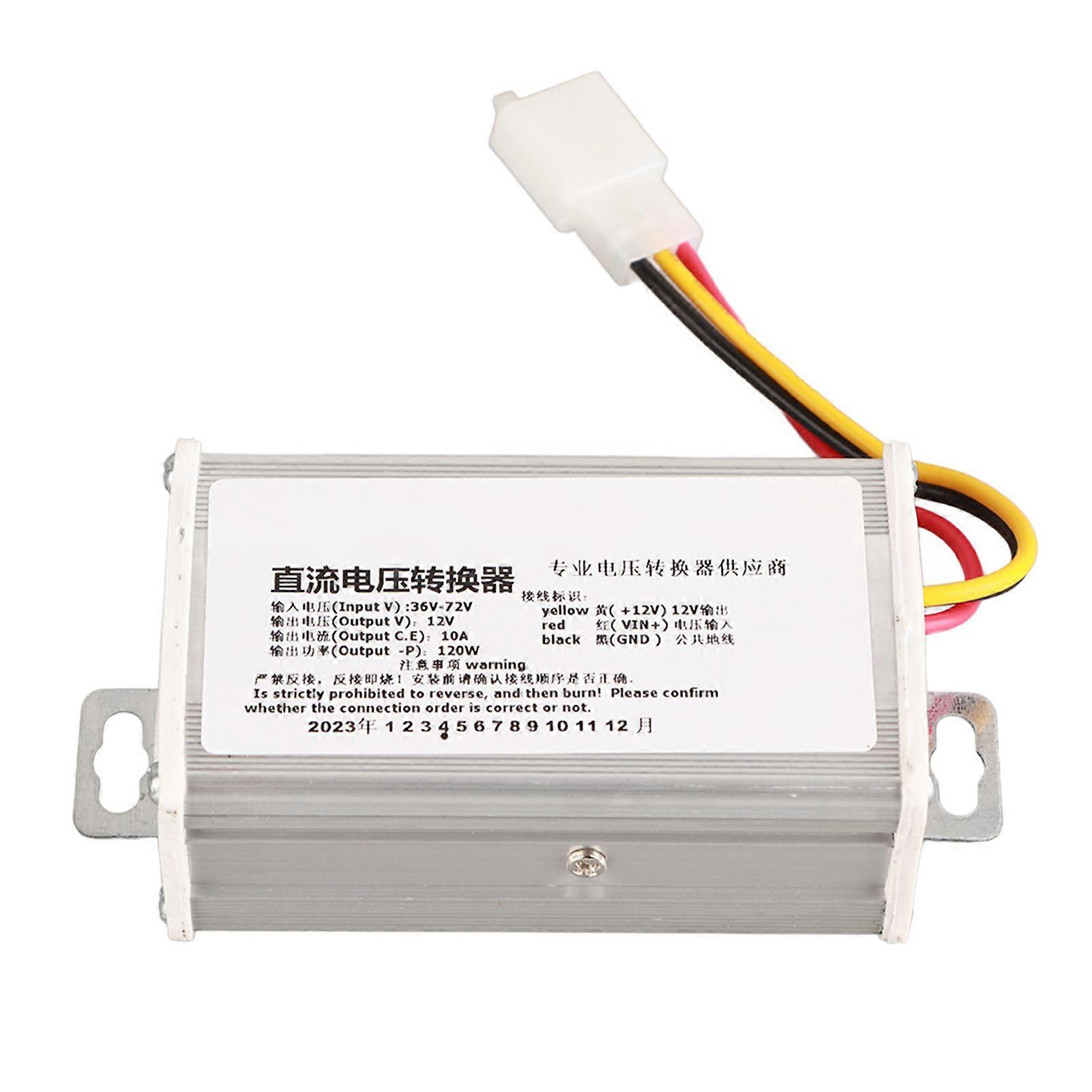 Convertitore Scooter Elettrico, DC 36V‑72V a 12V 10A 120W Trasformatore Bicicletta Elettrica, Adatto per Clacson, Lampada Ernia, Quadro Strumenti