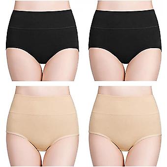 Veeki Women's High Waisted Cotton Underwear Ladies Soft Full Briefs Panties Pack of 4, Black+Skin+Black+Skin, XL