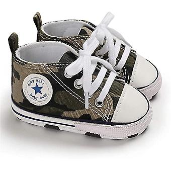 Veeki Baby Girls Boys Canvas Sneakers Soft Sole High-Top Ankle Infant First Walkers Crib Shoes---Army Green 13cm