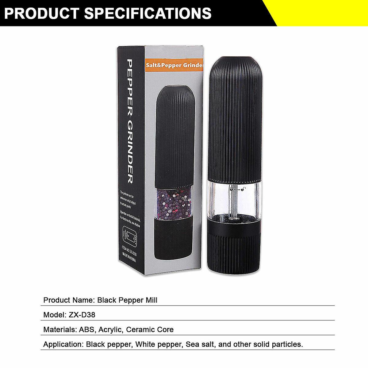 Electric Salt Pepper Mill Grinder Battery Powered LED Light Adjustable