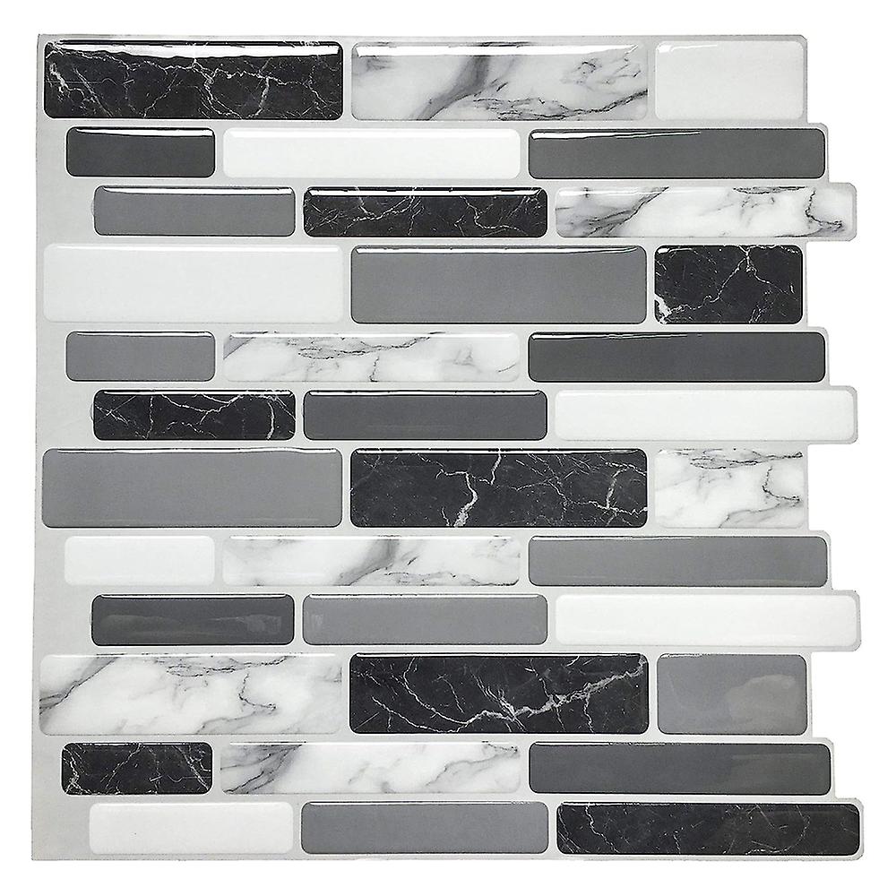 Art3d 5 Pieces, Black and Gray Adhesive Tiles with Marble Pattern, Mosaic Effect Vinyl Kitchen Spla