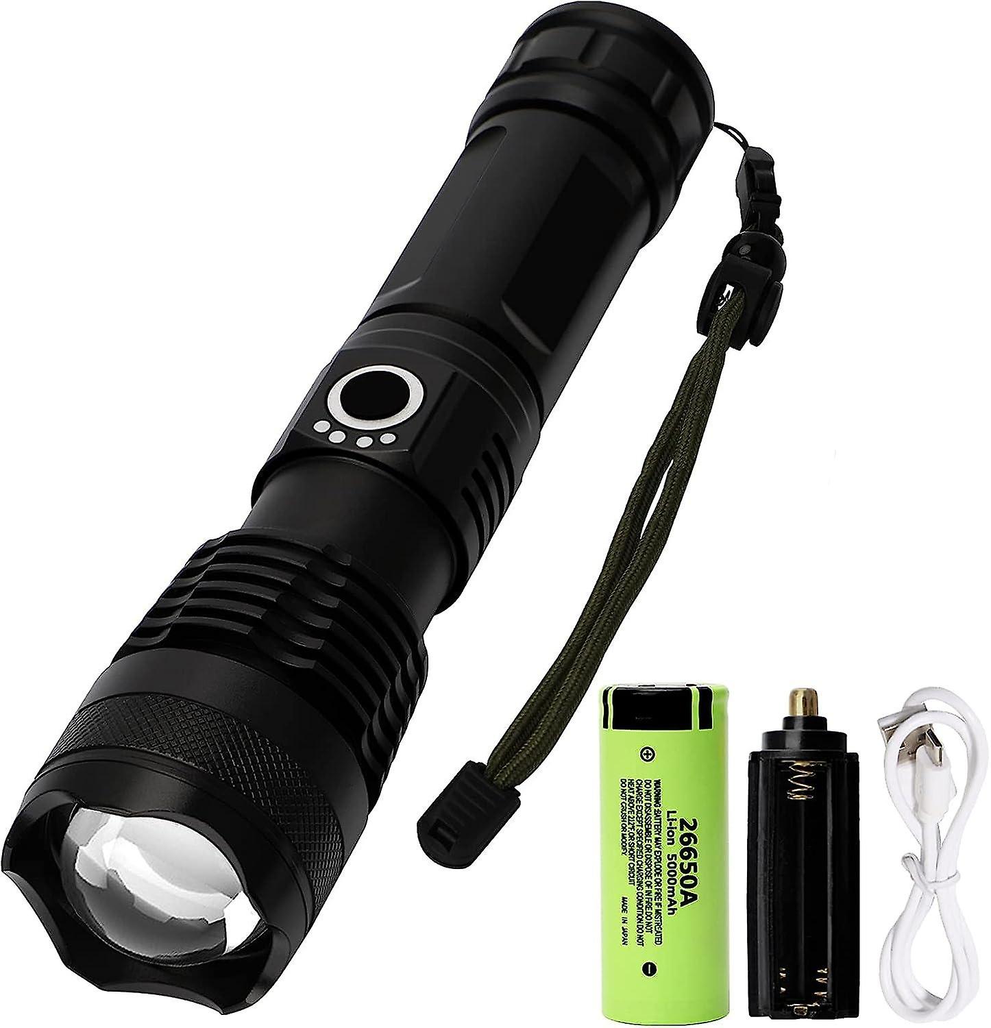 4000 Lumens LED Flashlight, 5 Light Modes Zoomable Flashlight, USB Rechargeable XHP70 Super Bright F