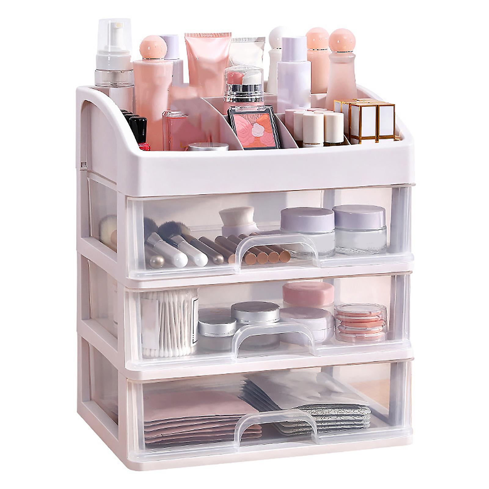 3 Tiered Drawer Cosmetic Storage Box Transparent Plastic Makeup Organizer Spacious Storage Multifunctional Cosmetic Display Cases for Stationery