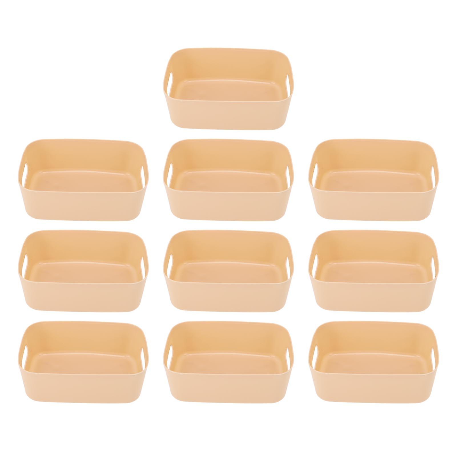 10PCS Cupboard Box Mini Organizer Bin PP Side Handle Rounded Edge Modern Versatile Storage Baskets for Office Kitchen Apricot S