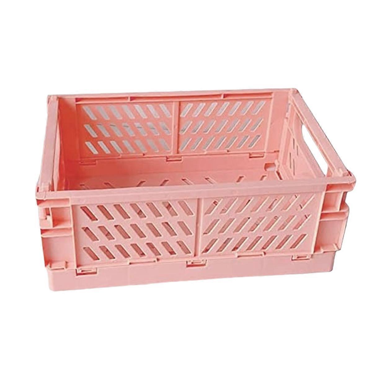 Mini Storage Basket Plastic Foldable Small Organize Basket with Handle for Stationery Snacks Cosmetics ,Pink
