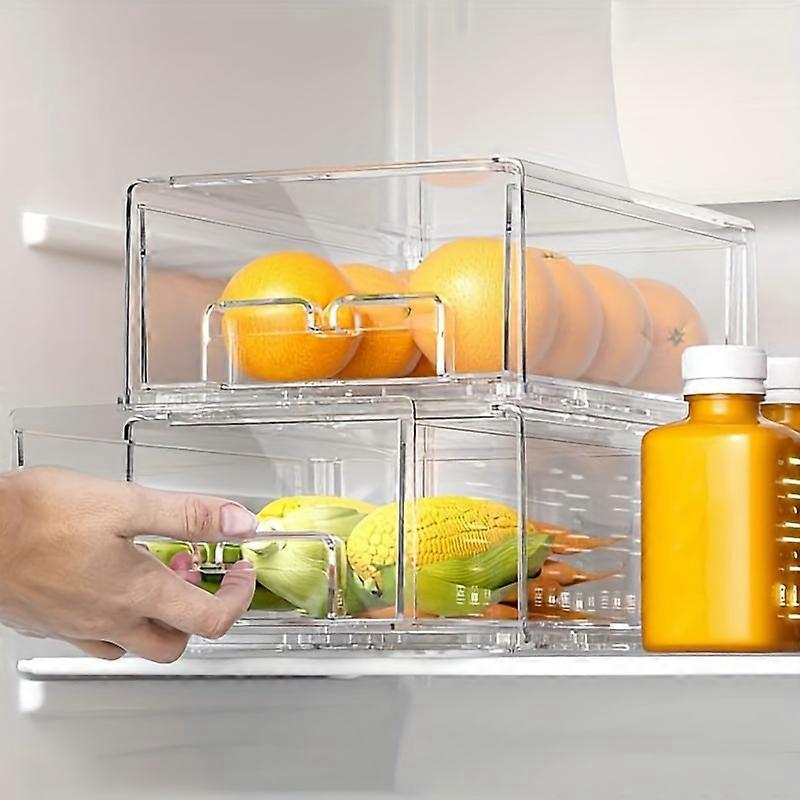 Set of 2 Stackable Refrigerator Storage Bins with Pull-out Drawers - Transparent, BPA-Free Organizer Containers for Fruits, Vegetables, Fresh Produce 