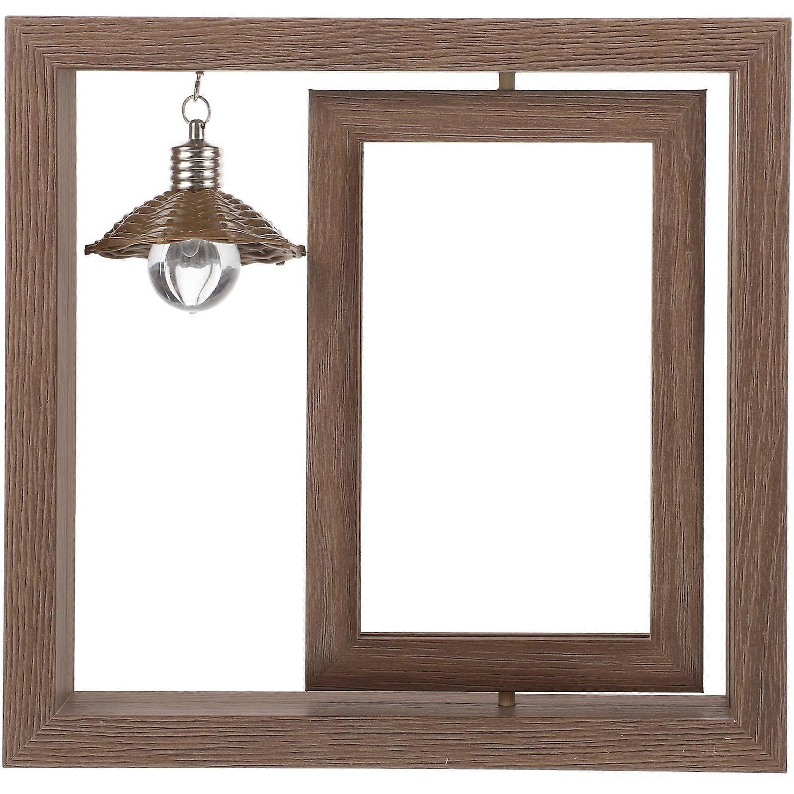 Durable Simple Rotating Picture Frame Wood Rotating Photo Frame with Lamp