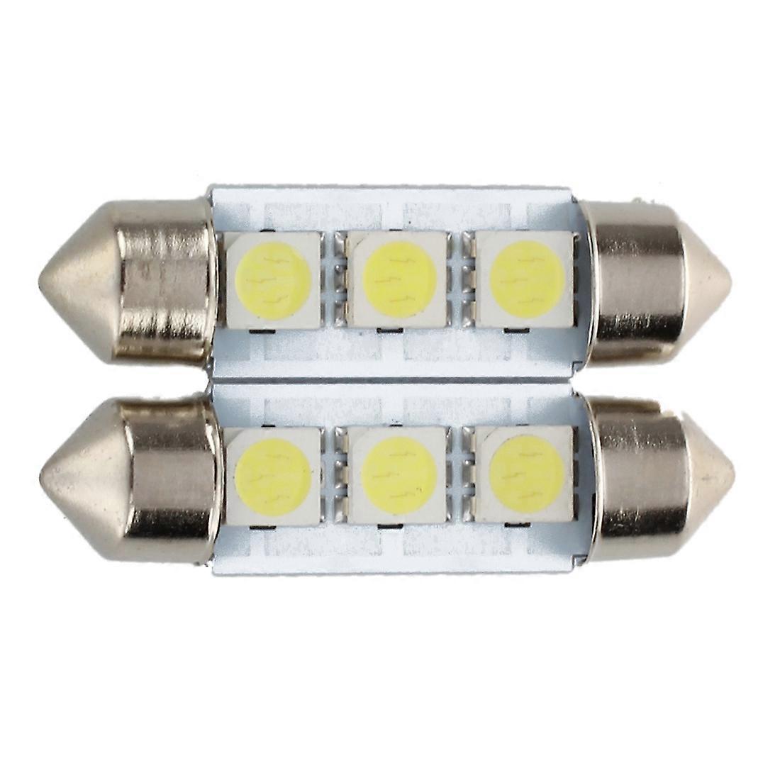 2x C5W 3 LED SMD 5050 36mm Xenon White Bulb plate shuttle Festoons dome ceiling lamp car light