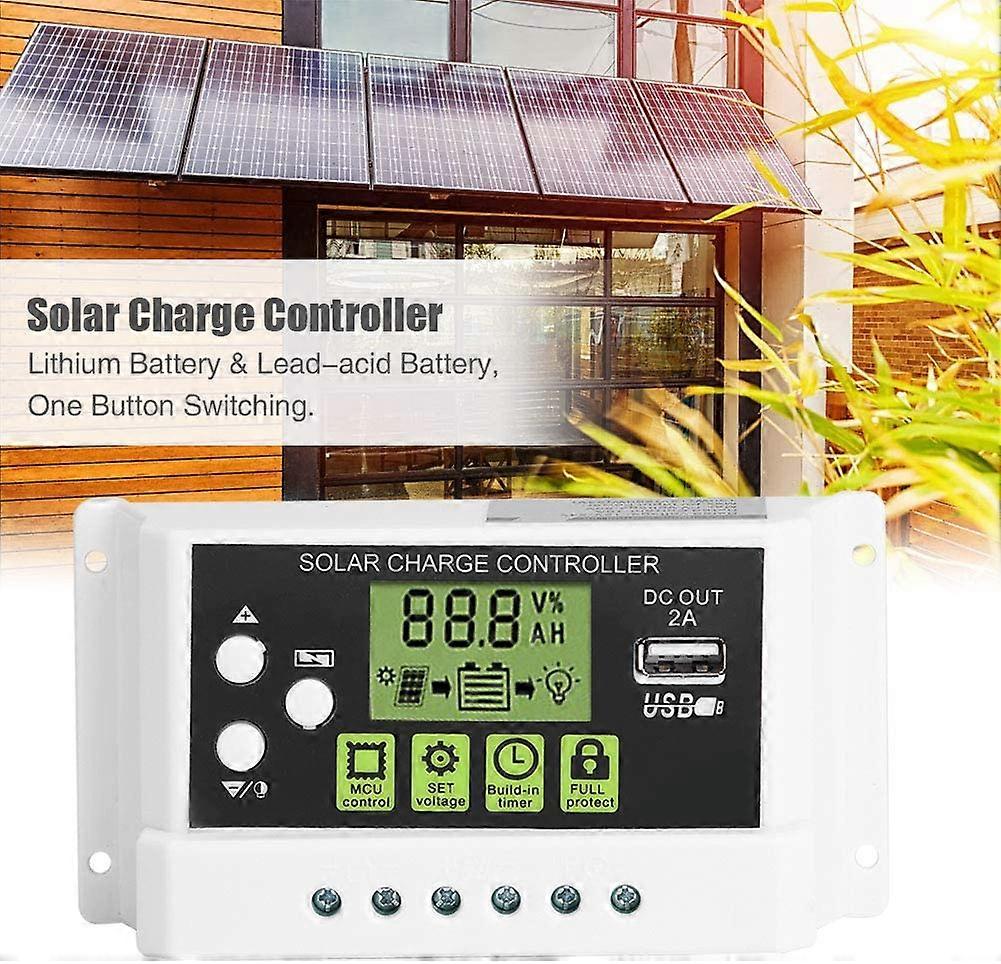 Produktbild von Solar-Laderegler PWM 10/20/30A – 12V/24V, LCD, Dual-USB, Für Solarpanel-Batterie