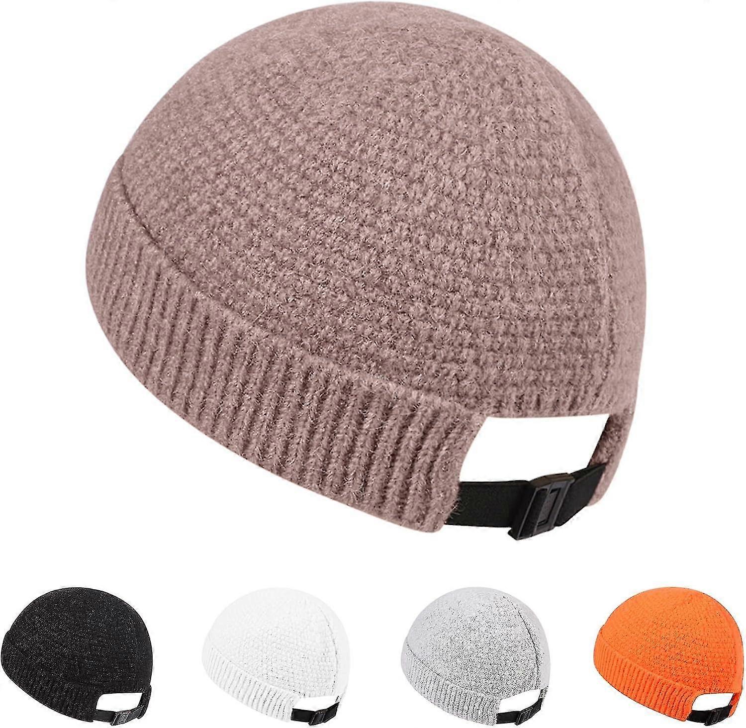 Mens Brimless Hats Docker Beanie Skull Caps Unisex Winter Warm Beanie Adjustable Leather Buckle Street