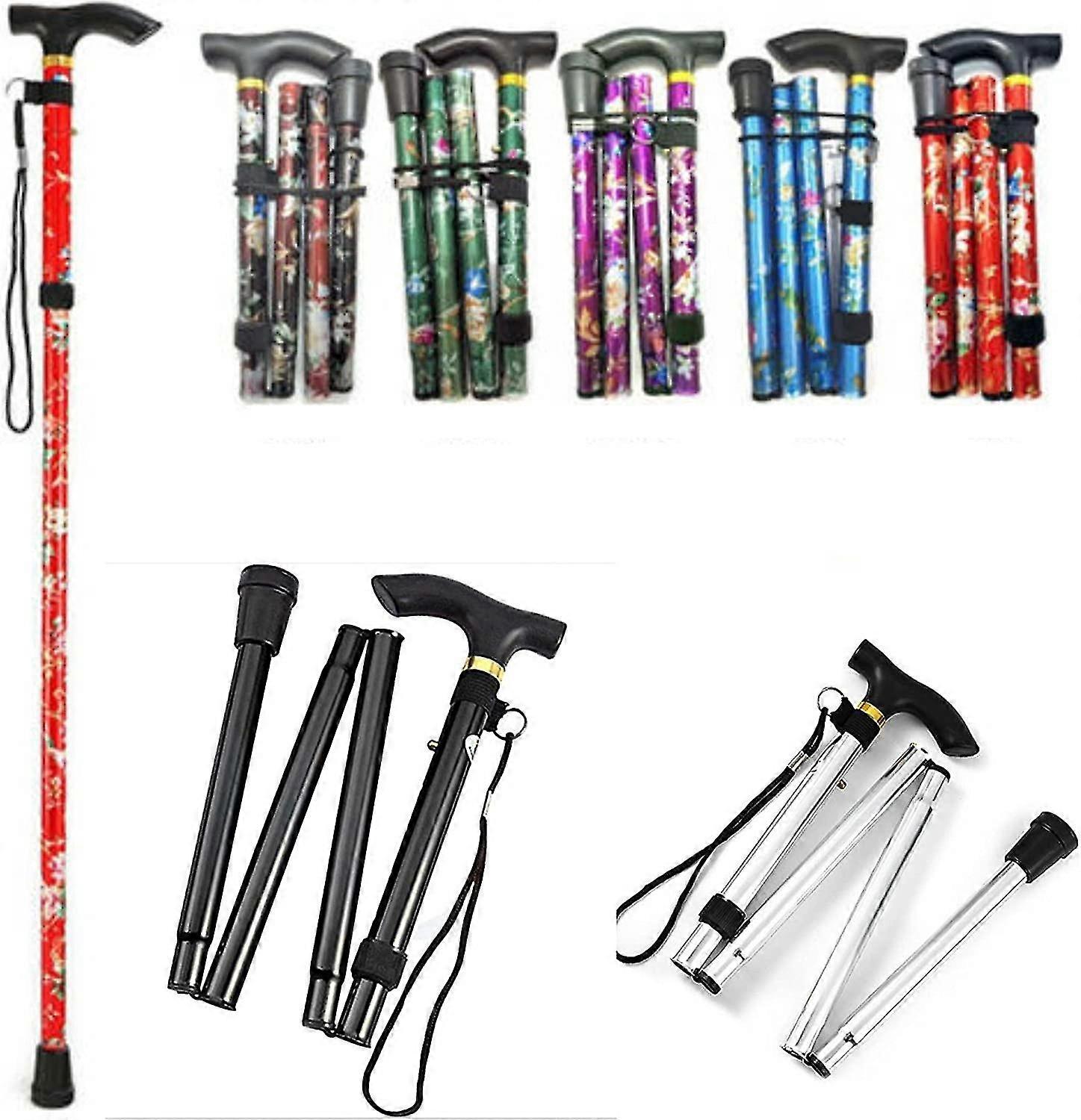 folding walking stick adjustable aluminium floral walking cane for hiking camping durable mobility aid