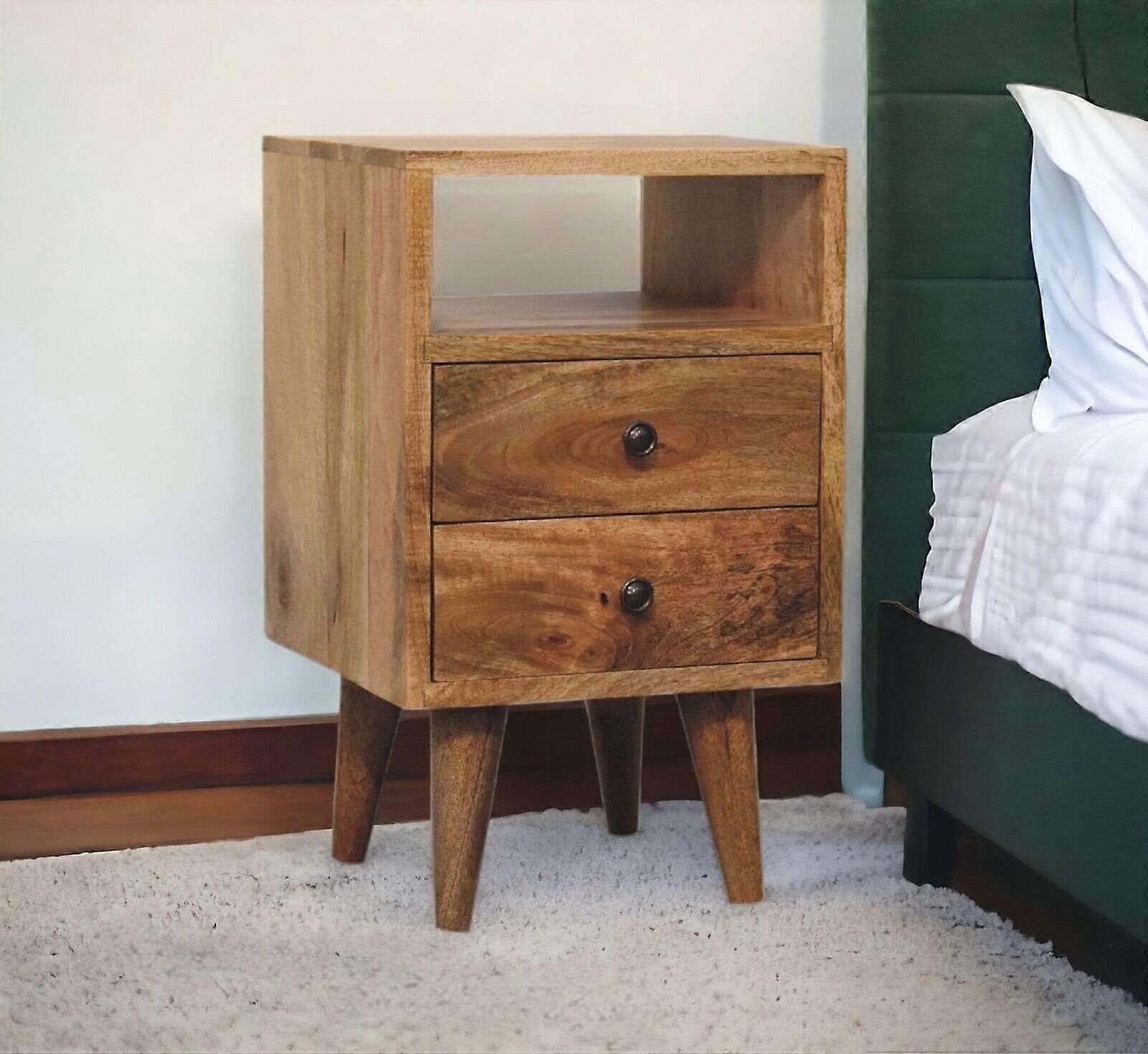 Small Bedside Table With 2 Drawers In Oak