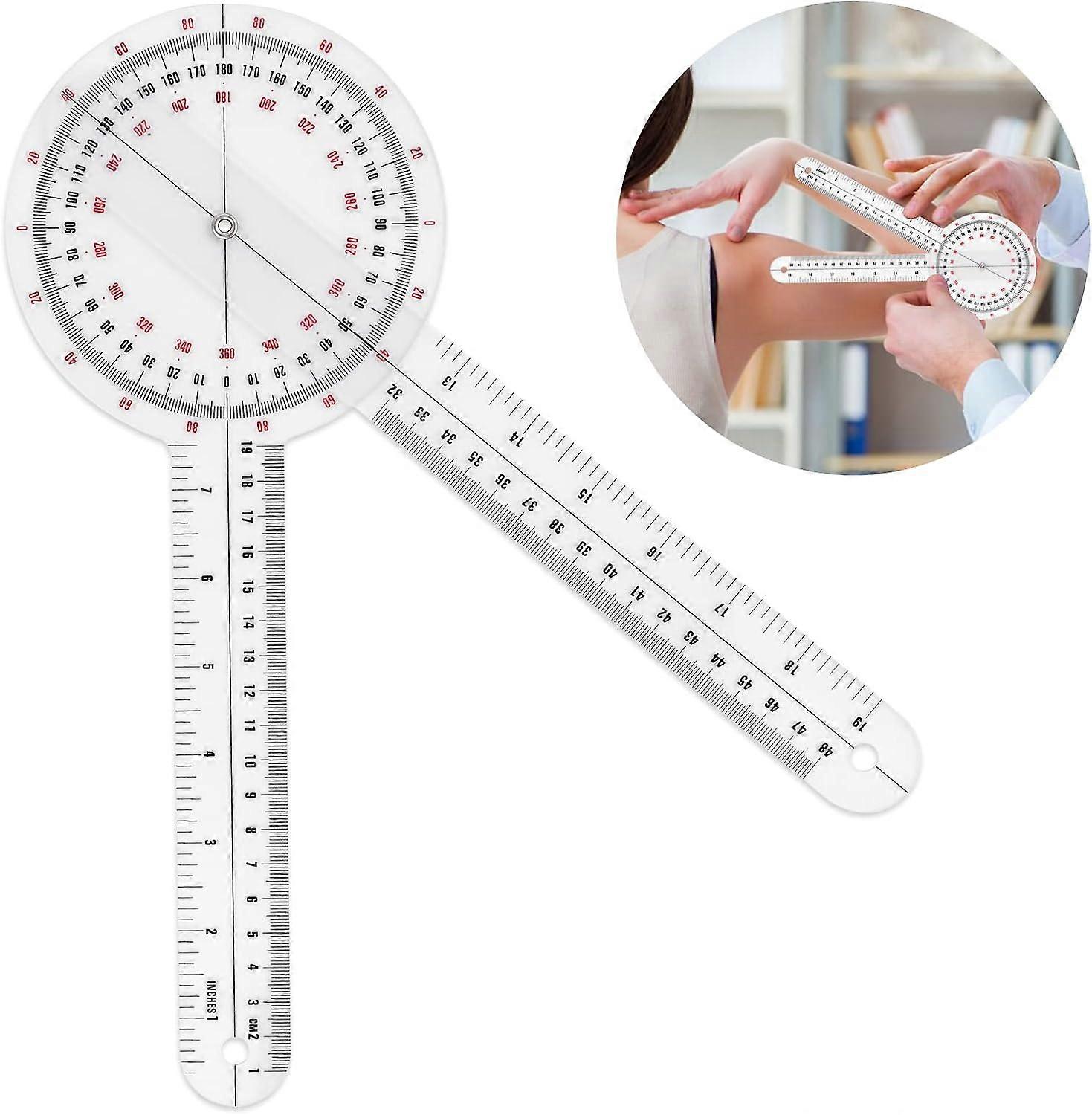 12 Inch Goniometer, Transparent Orthopedic Angle Ruler Plastic Goniometer 360 Degree Goniometer Angle Protractor Goniometer for Body Measuring Tape Go
