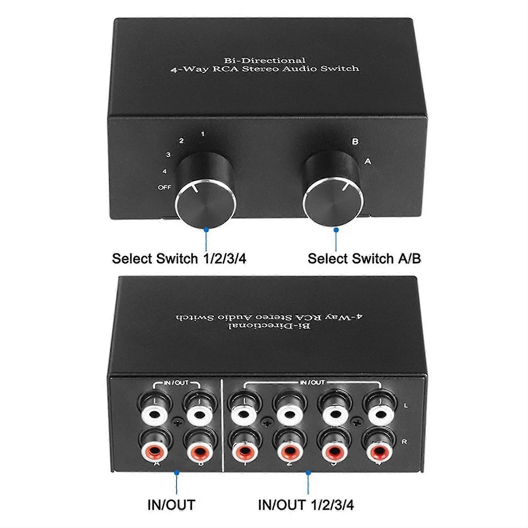 Bidirektionaler 4-Wege-Cinch-Stereo-Audioschalter L / r Sound Channel Audio Switcher, 2 In 4 Out oder 4 In 2