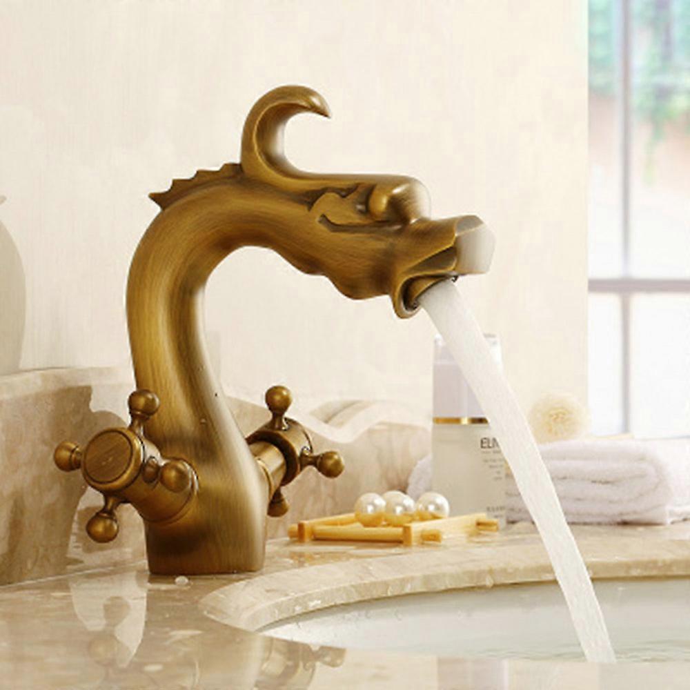 Deck Mount 2 Knobs Bathroom Sink Faucet One Hole Vanity Basin Mixer Tap