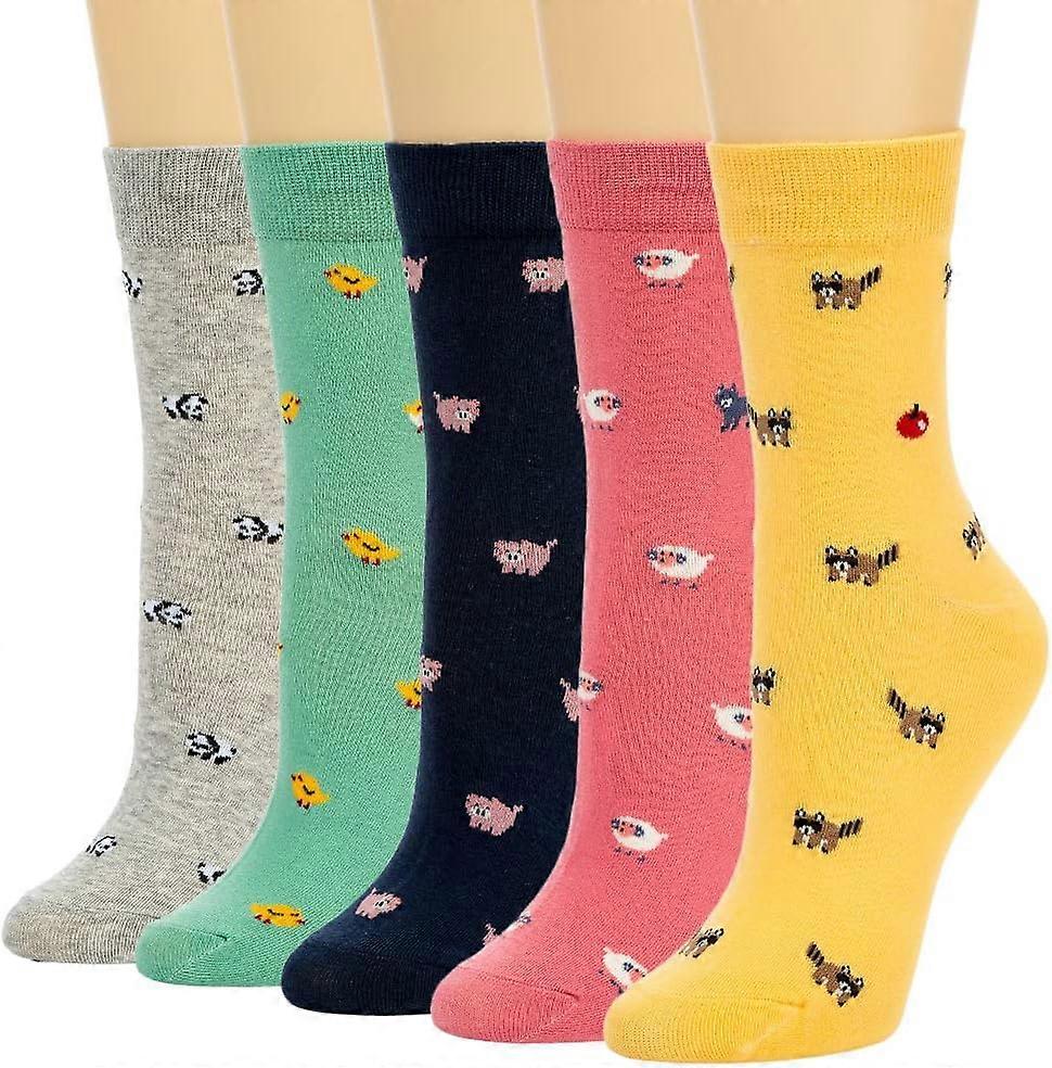 5 Pairs Cute Patterned Socks Warm Crew Socks