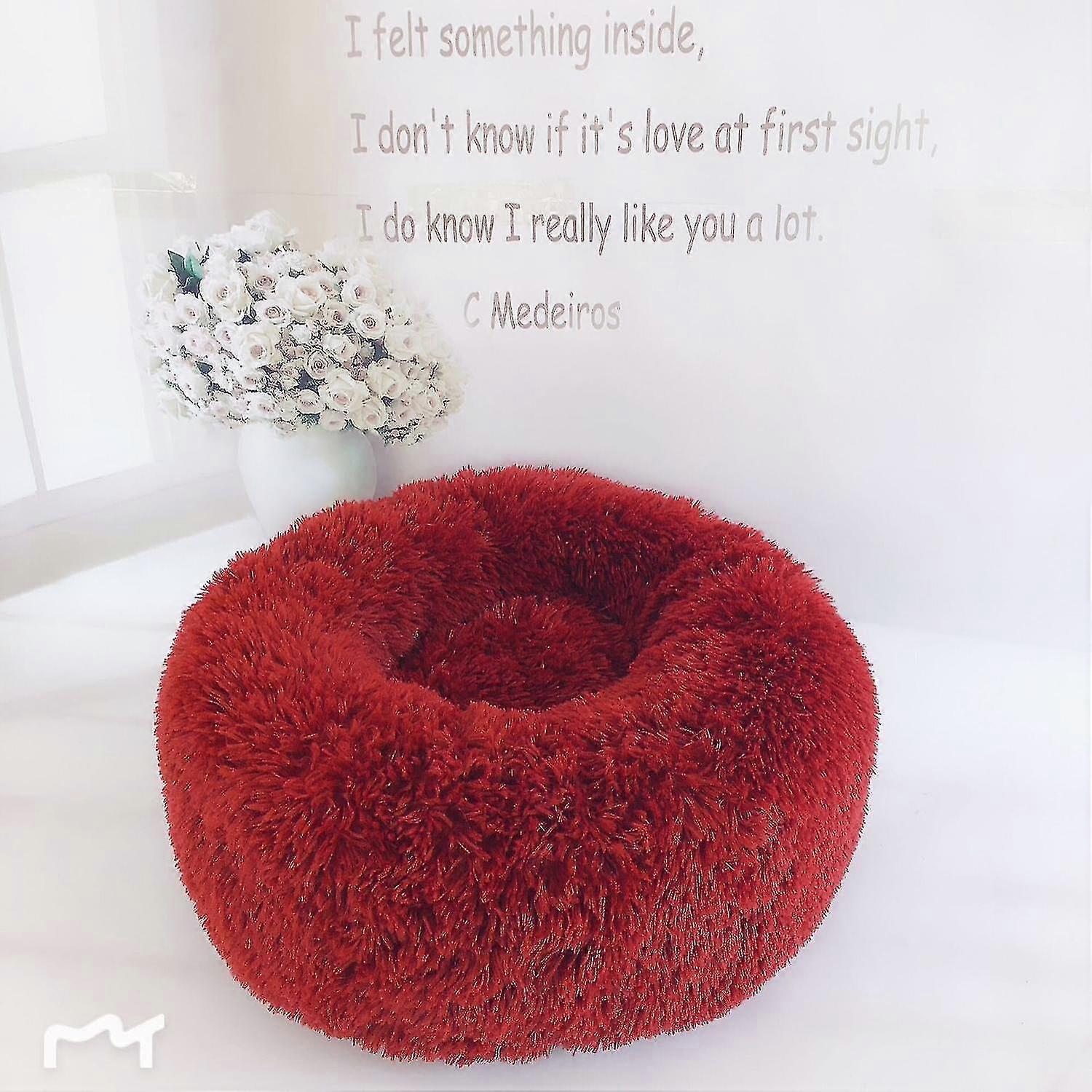 (red) Pet Bed,dog Cat Round Warm Cuddler Kennel Soft Puppy Sofa Cushion Outer Diameter 40 Cm