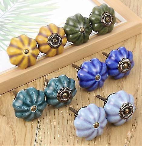 Set Of 6 Ceramic Cupboard Knobs - Antique Style - Pumpkin Shaped Random Color