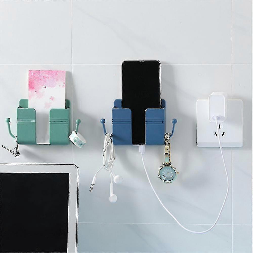 (white) Remote Control Mobile Phone Plug Wall Mount Self-adhesive Punch Free Storage Rack