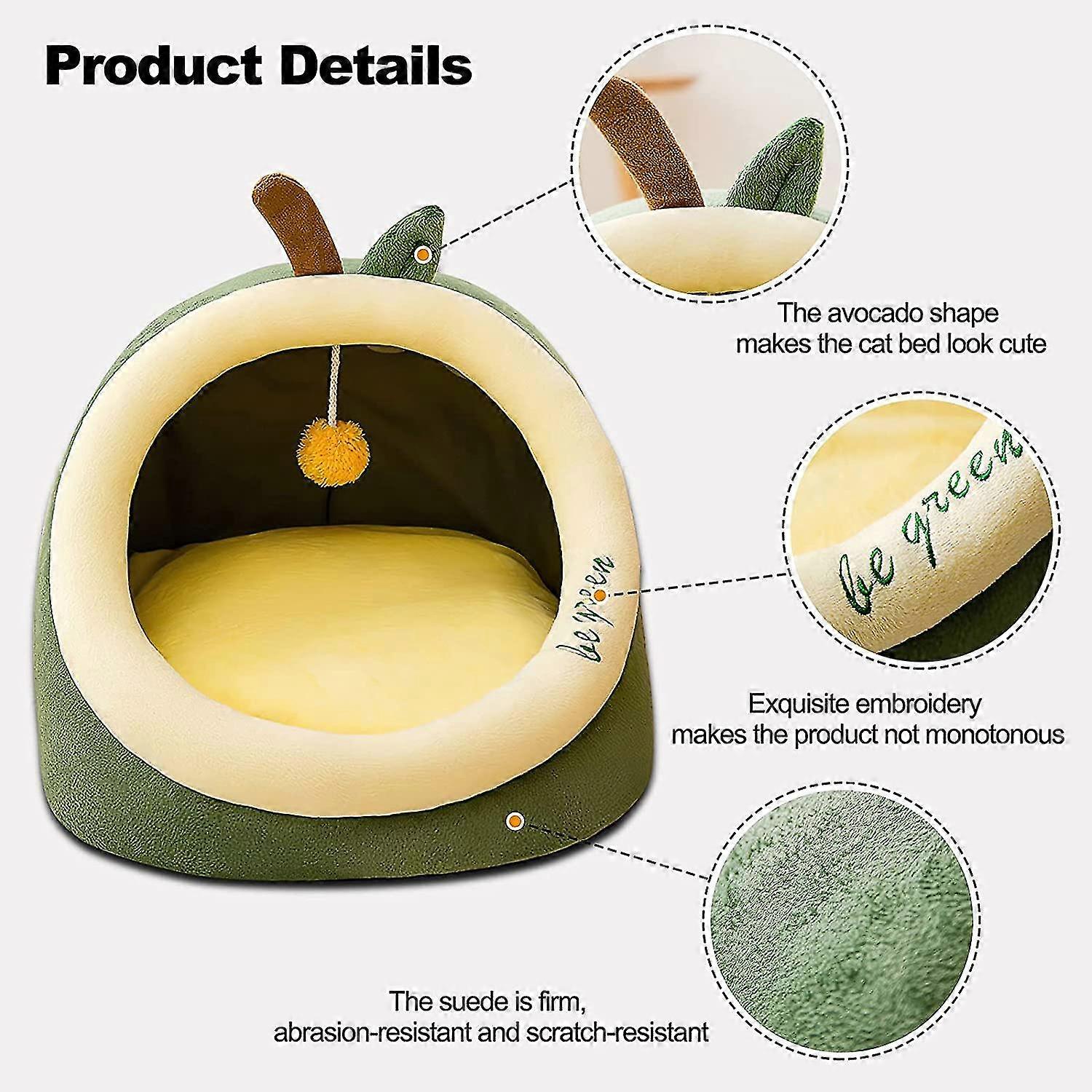 Pet Cave Bed, Cat Nest With Removable Inner Cushion, Super Soft And Comfortable Plush Cat Igloo Cave Beds, Green