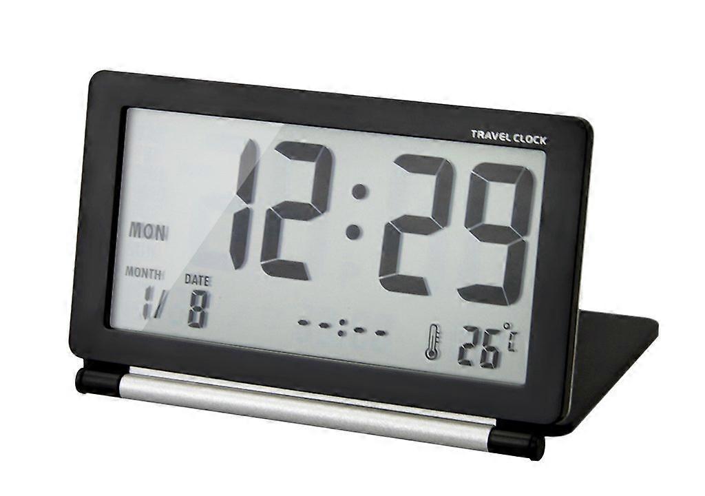 Electronic Travel Digital LCD Alarm Calendar Clock Portable Slim Flip Folding Silent Desk Alarm Clockwhite