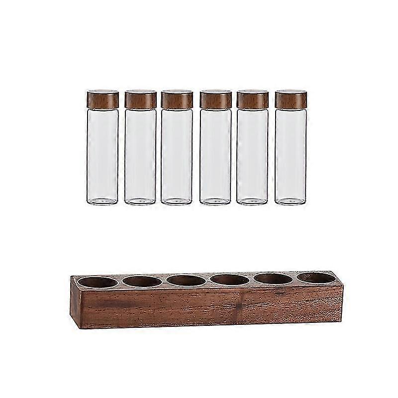 Coffee Beans Storage Container Coffee Tea Test Tube Glass Bottle With Walnut Display Rack Espresso Coffee Accessories D